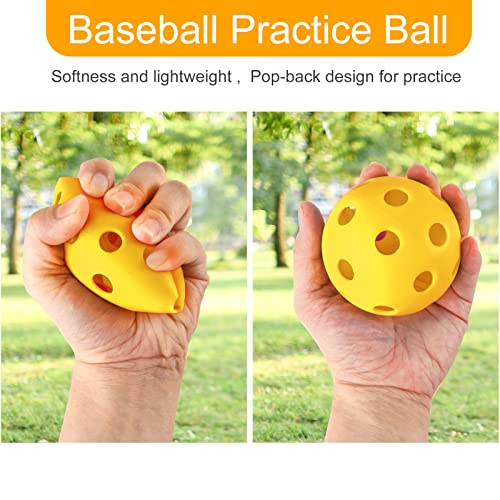 Coopay 24/80 Pack Practice Baseball SoftBalls Plastic Training Balls Lightweight Hollow Balls with a Drawstring Bag for Hitting, Baseball Training Indoor Outdoor Use - color: Yellow, style: 24 Pack