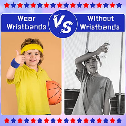 Leyndo Wrist Sweatbands Bulk for Kids Field Day Cotton Terry Sweat Bands Sports Fan Wristbands Kids for Summer Camp Student Football Team Competition Party