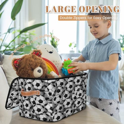 TropicalLife Sports Soccer Large Storage Basket with Lids, Storage Bin for Closet Organizing Shelves, Foldable Boxes Organizers Cubes for Nursery Bedroom