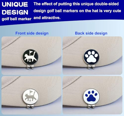 Adhere Golf Ball Markers Personlized Double Side Cute cat Logo Enamel with A Magnetic Hat Clips,A Premium Golf Gifts. - color: S-Cute Walking cats White+Black
