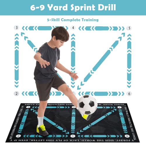 Soccer Training Mat with Video Guide & Grip Socks - 47"x32" Non-Slip Agility Footwork Mat for Home/Gym, Improve Ball Control/Speed (All Ages 5-65+)
