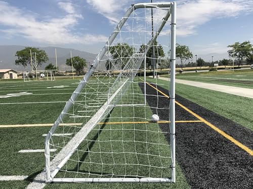 PASS Premier 18.5 X 6.5 Ft. Official Youth Regulation Steel Soccer Goal. 2"""" Diameter Steel Frame w/Durable 4mm Net, Ground Stakes, Elastic Clasp & Re-Usable Ties.White
