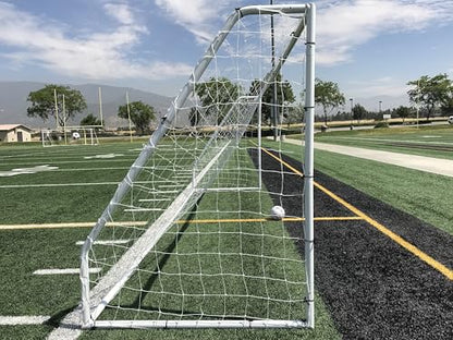 PASS Premier 18.5 X 6.5 Ft. Official Youth Regulation Steel Soccer Goal. 2"""" Diameter Steel Frame w/Durable 4mm Net, Ground Stakes, Elastic Clasp & Re-Usable Ties.White