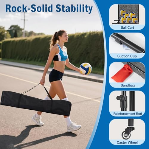 Volleyball Setter Training Equipment Volleyball Setter Training Net with Ball Collection Net – Adjustable Setting Trainer (6 Angles) with 2 Target Hoops, Sandbags & Suction Cups for Indoor/Outdoor