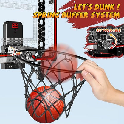 HopeRock Indoor Basketball Hoop for Kids, Over The Door Mini Basketball Hoops, with LED Light, Scoreboard, Birthday Toys Gifts for 5 6 7 8 9 10 11 12+ Year Old Boys
