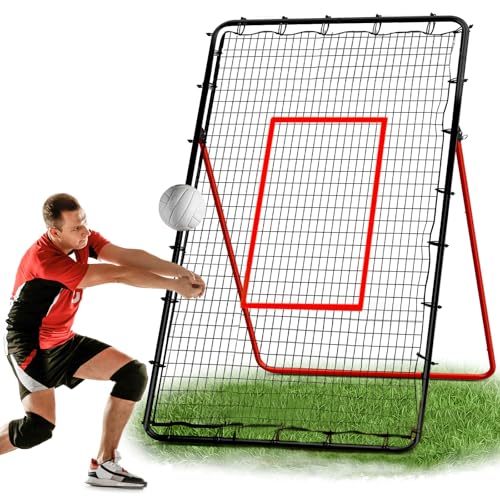 Volleyball Rebounder Net - Portable 7x4 ft Training Equipment for Spike and Smash Practice - 5 Rebound Angles Custom Target Area for Volleyball Sports Training - color: Red