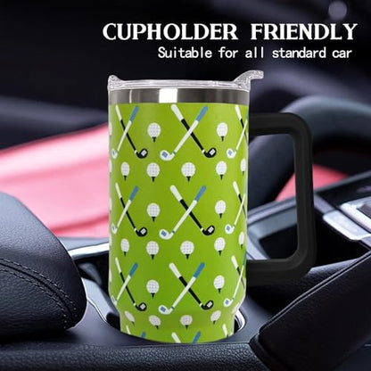 Ceovfoi 40 oz Golf Coffee Mug Cup Vacuum Insulated Travel Tumbler with Handle Lid and Straw,Golf Coach Gifts,Accessories Stuff - color: Golf