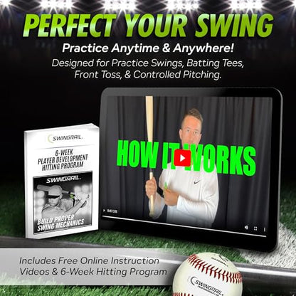 SWINGRAIL Baseball/Softball Hitting Trainer – Swing Trainer Aid for Batting & Hitting Practice – Baseball Training Equipment to Improve Bat Speed, Swing Mechanics, Contact & Timing – For Ages 9 and Up