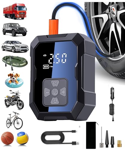 Tire Inflator Portable Air Compressor for Car, Ball Basketball Pump for Sports Balls Auto for Car Tires Bicycle w Gauge Values Display, 150PSI Power Battery Bike Pump Cordless