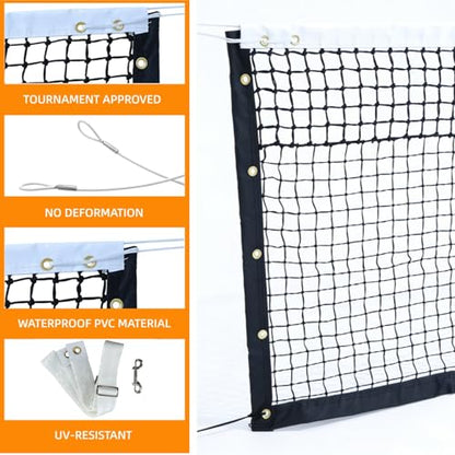 Professional Tennis Net 42ft x 3.5ft | Double-Layer Woven Court Replacement Net with 6mm Steel Cable & Center Strap – Heavy-Duty UV/Water-Resistant Net for Clubs, Coaches, and Backyard Use