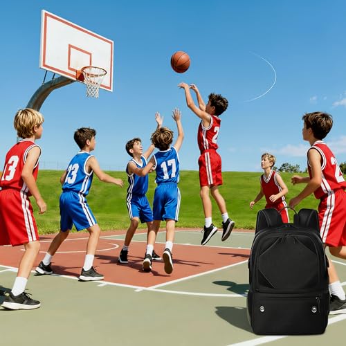 Basketball Bag Backpack with Ball & Shoes Compartment for Soccer Ball Volleyball Football, Large Sports Bag Backpack - color: Black