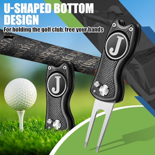 Golf Divot Repair Tool with Letter Custom Monogrammed Initial Ball Marker Divot Tool New Year Golf Gifts Foldable Metal with Magnetic Putt Alignment for Men Father Golfer - color: Black, style: Letter J
