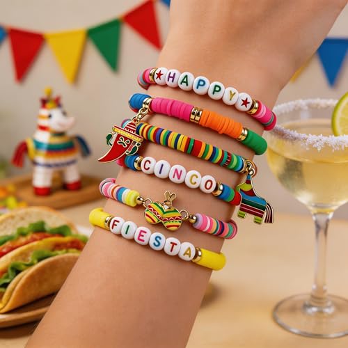 OHOME Cinco De Mayo Shirts for Women - 6 Pack Mexican Bracelets for Men | Fiesta Party Decorations Favors Supplies for Taco | Cinco De Mayo Outfit Dresses Accessories - style: Cinco de Mayo