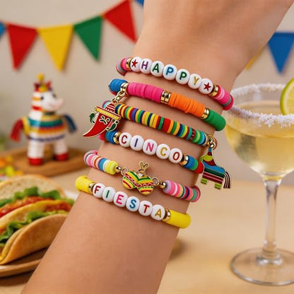 OHOME Cinco De Mayo Shirts for Women - 6 Pack Mexican Bracelets for Men | Fiesta Party Decorations Favors Supplies for Taco | Cinco De Mayo Outfit Dresses Accessories - style: Cinco de Mayo