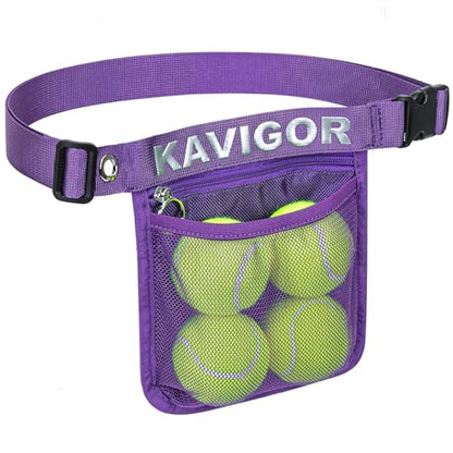 KAVIGOR Pickleball & Tennis Ball Holder Waist Pouch Holds 3-4 Balls, Multi-Functional Sports Belt Bag with Zipper Pocket and Carabiner - color: Purple