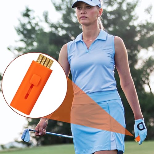PAGOW 4 Pack Retractable Golf Club Cleaner Brush, Portable Double-Sided Golf Club Brush Groove Cleaner-Multicolor - color: Orange