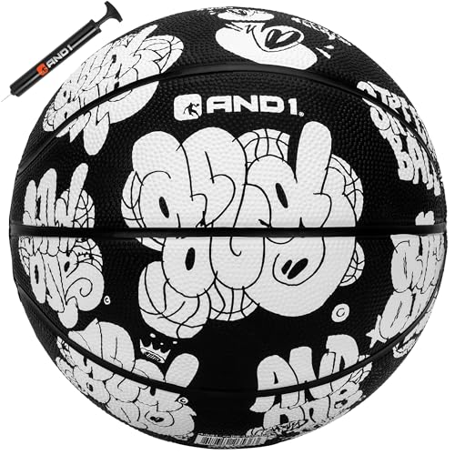 AND1 Toss Up Basketball : Youth Sized Rubber Streetball for Indoor and Outdoor Use, Deep Channel Construction and Durability, Includes 10” Pump - color: White, size: 27.5