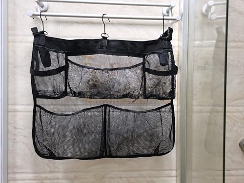 Pool Side Storage mesh bag, 24 x20" Above Ground Swimming Pool side Hanging Organizer Net Basket for Towels, Cups, Toys, Outdoor Pool Accessories with Hooks Attaches to Poolside and Fence (Black) - size: Small