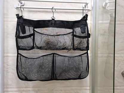 Pool Side Storage mesh bag, 24 x20" Above Ground Swimming Pool side Hanging Organizer Net Basket for Towels, Cups, Toys, Outdoor Pool Accessories with Hooks Attaches to Poolside and Fence (Black) - size: Small