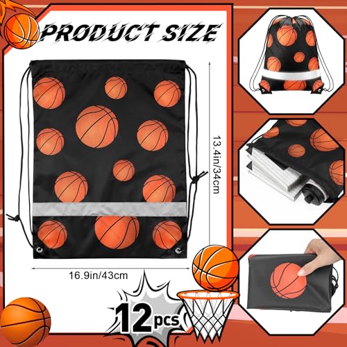 Saintrygo 12 Pcs String Bags Drawstring Back Sack with Reflective Stripe String Bags for Yoga Dance Swimming (Basketball) - style: Basketball