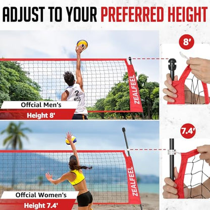 ZEALFEEL Volleyball Net, 12ft/20ft Volleyball Training Net for Backyard Height Adjustable, Portable Freestanding Practice Net for Hitting & Serving Drills, Pop up Net with Carry Bag for Indoor Outdoor - size: 12 FT Volleyball Net Set