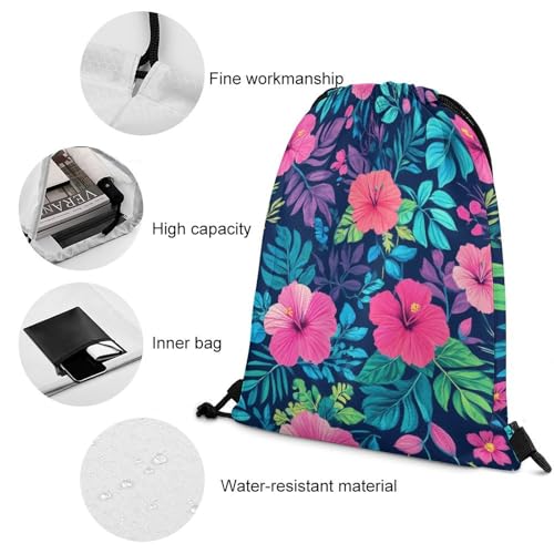 Gym Drawstring Backpack Water Resistant Sackpack with Compartment for Swimming Beach Sports Travel Unisex, Charming Hawaii Flower Bags - color: Picture (1003)