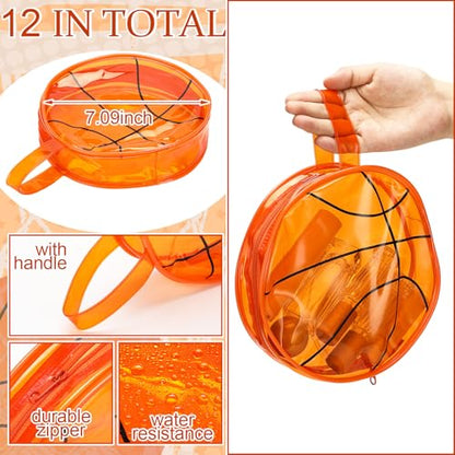 Reginary 12 Pcs Basketball Clear Makeup Bag Cosmetic Snack Bag with Zipper Handle Strap Waterproof Travel Vacation Toiletries Accessories for Friends Women Basketball 2026 Senior Night Team Gift - style: Basketball