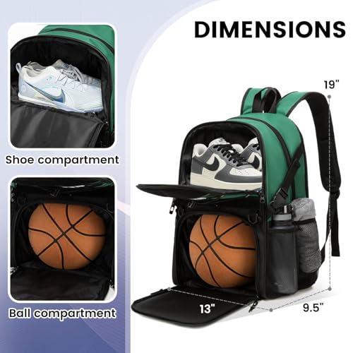 Basketball Bag Backpack with Ball Holder and Shoes Compartment,Best for Basketball, Soccer, Volleyball, Gym. (GREEN) - color: Green