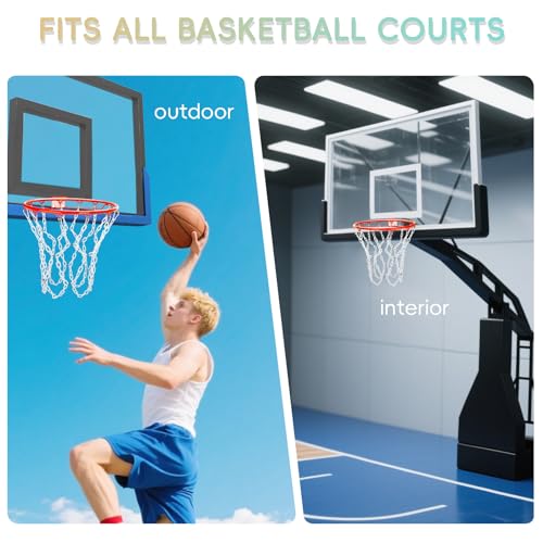 Basketball Net Replacement Heavy Duty,Resin Material, Anti-Rust Use Indoor Outdoor Standard 12-Ring Basketball Hoop - style: White