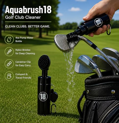 East/18 Aquabrush18 Golf Club Cleaner 4oz Pump Water Bottle Brush with Nylon Bristles, Retractor & Carabiner Clip | Lightweight, Durable & Leak-Resistant Cleaning
