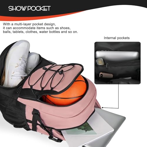 Goloni Basketball Backpack,Large Sports Bag with Ball Compartment & Shoe Compartment,Basketball Bag Fit Volleyball, soccer,Gym - color: Pink