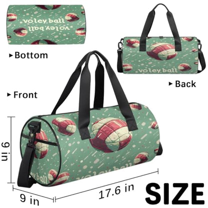 Sports Volleyball Round Barrel Sports Fitness Bag, Grass Green Travel Luggage Bag, Reusable Handbag, Suitable For Men and Women