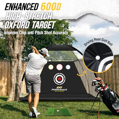 Golf Net, 10x7ft Golf Practice Net and Mat, Noise Reduce Target, 5 Balls, 4 Sandbags, Tee, Carry Bag, Hitting Nets for Backyard Garage, Indoor Driving Chiping, Gift for Men & Golfers