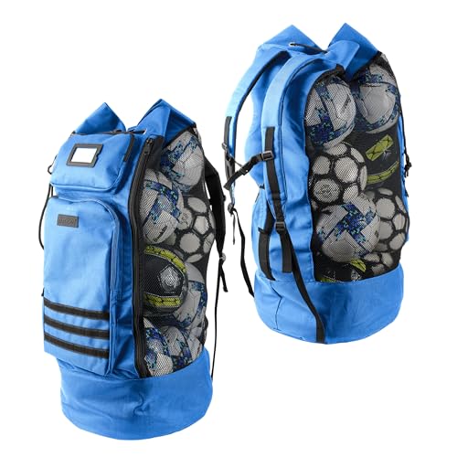 Fitdom Heavy Duty XL Soccer Mesh Equipment Ball Bag w/Adjustable Backpack Shoulder Strap Design for Coach. 2 Different Size Front Pockets for Sporting Accessories.