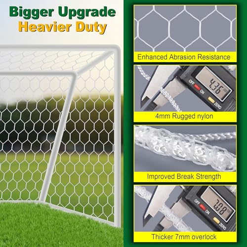 LAO XUE 24x8FT Soccer Goal Net,Professional White Heavy Duty Replacement Outdoor,Full Size Weather Resistance for Training and Match Play(Net Only)
