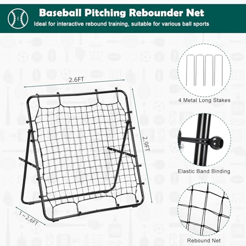 LIANTRAL Baseball Rebounder Net, Adjustable Bounce Back Trainer for Soccer, Volleyball, Softball, Portable Folding Rebounder for Passing & Shooting Practice, Volleyball Rebound Net for Kids, Black