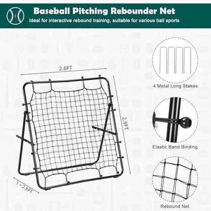 LIANTRAL Baseball Rebounder Net, Adjustable Bounce Back Trainer for Soccer, Volleyball, Softball, Portable Folding Rebounder for Passing & Shooting Practice, Volleyball Rebound Net for Kids, Black
