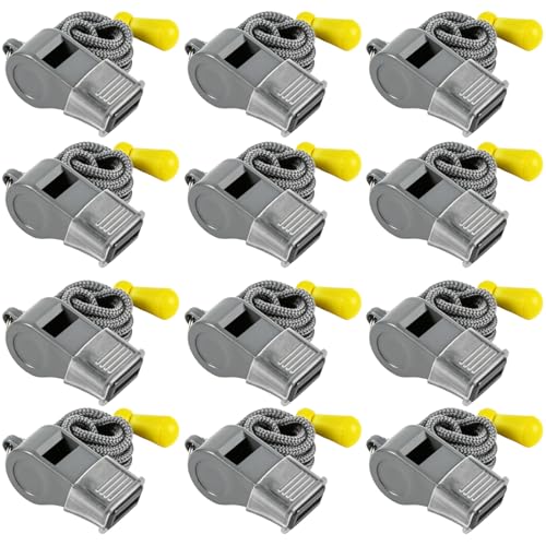 12 Packs Sports Whistles with Lanyard, for Coaches, Referees and Officials - color: Gray