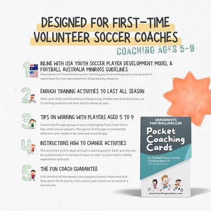 Grassroots Soccer Coaching Cards - Soccer Drills for Kids Aged 5 to 9 - Soccer Coaching Equipment