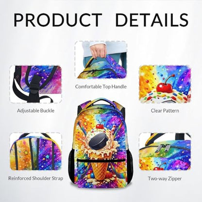 Hockey School Backpack for Boys, 17 Inch Kids Bookbag with Ice Hockey Print Lightweight Sports Schoolbag for Elementary Middle School - color: Black