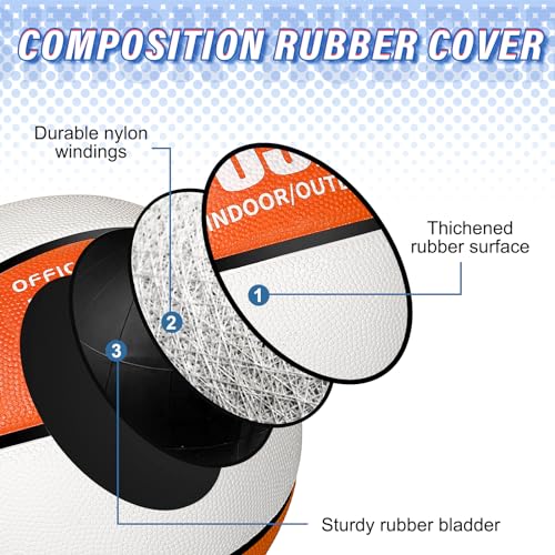 Libima 6 Pcs Official Basketball Indoor Outdoor 2 Color Printed Rubber Basketball with Pump for Game Practice Training Back to School