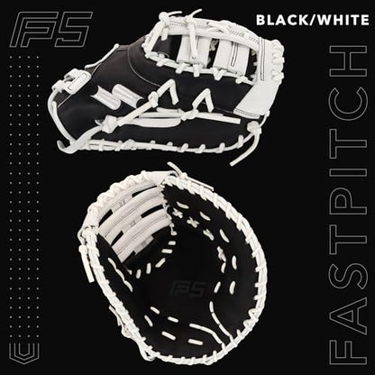 SSK FP5 Fastpitch Softball First Base Mitt 12.5” – 13” Right & Left Hand Throw Premium Full Leather Softball Glove - color: Black/White, size: 13" - Left Hand Throw
