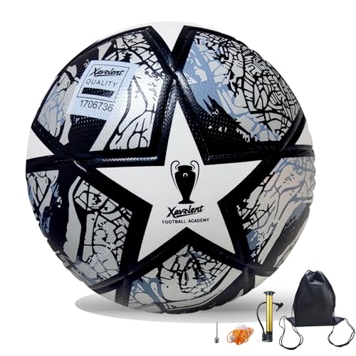 Professional Soccer Ball Size 5, Thermal Bonded Waterproof PU Match-Quality Training Ball with Pump - color: Gray, size: size 5