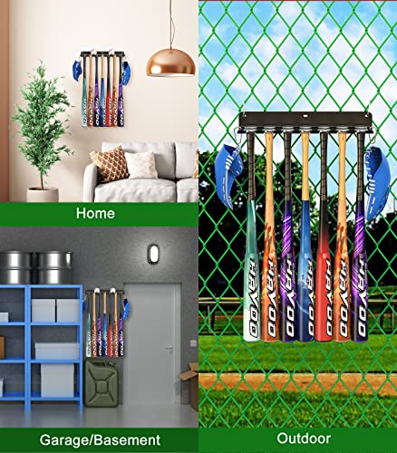 QBA Wall Mount Baseball Bat Holder, 8 Prongs Heavy Duty Metal Bat Rack, Holds 14 Bats, Bats Organizer for Dugout Fence Home Garage, Black - size: 14 Bat Rack