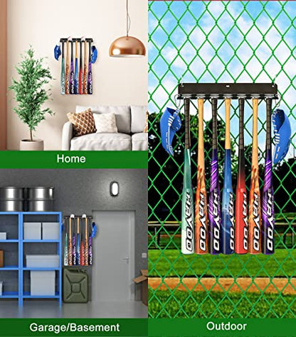QBA Wall Mount Baseball Bat Holder, 8 Prongs Heavy Duty Metal Bat Rack, Holds 14 Bats, Bats Organizer for Dugout Fence Home Garage, Black - size: 14 Bat Rack