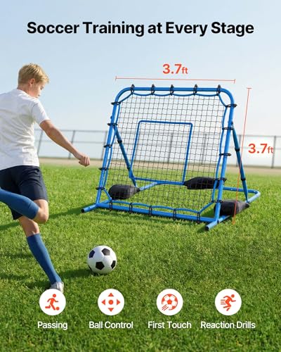 VEVOR Soccer Rebounder Net, Quick-Switch Angle Soccer Goal Rebounder for Control, Passing Practice, Heavy-Duty Iron Frame & PE Net, Easy Setup Ball Training Equipment for Teens&Adults - size: 3.7x3.7FT