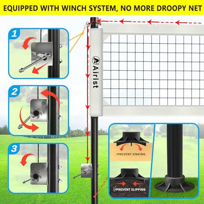 Heavy Duty Volleyball Net Outdoor with Steel Anti-Sag System, Adjustable Aluminum Poles, Professional Volleyball Nets Set for Backyard and Beach, Volleyball and Carrying Bag - color: White