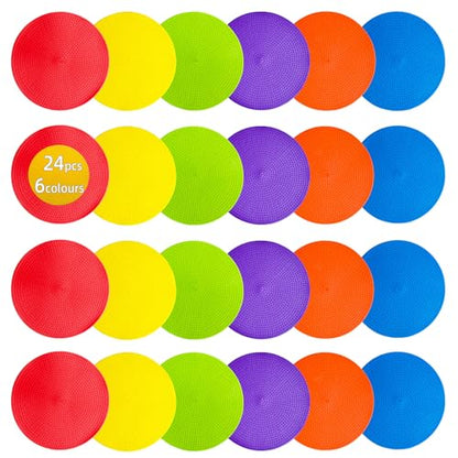 Spot Markers 4 Inch 9 Inch Non Slip Rubber Floor Markers Flat Field Cones Poly Dots for Classroom Dance Sports Soccer Basketball Speed Agility Training - style: 4inch 24pcs