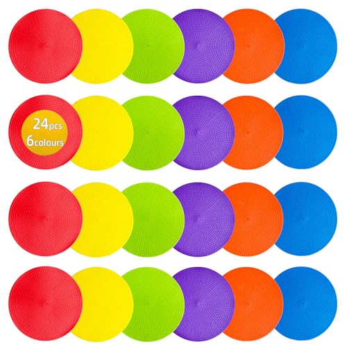 Spot Markers 4 Inch 9 Inch Non Slip Rubber Floor Markers Flat Field Cones Poly Dots for Classroom Dance Sports Soccer Basketball Speed Agility Training - style: 4inch 24pcs