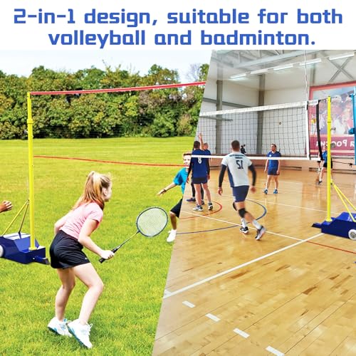 Indoor Volleyball Net, Portable Volleyball Net with Poles, Heavy-Duty Volleyball Net System, Professional Volleyball Poles with Adjustable Height for Backyard,Outdoor